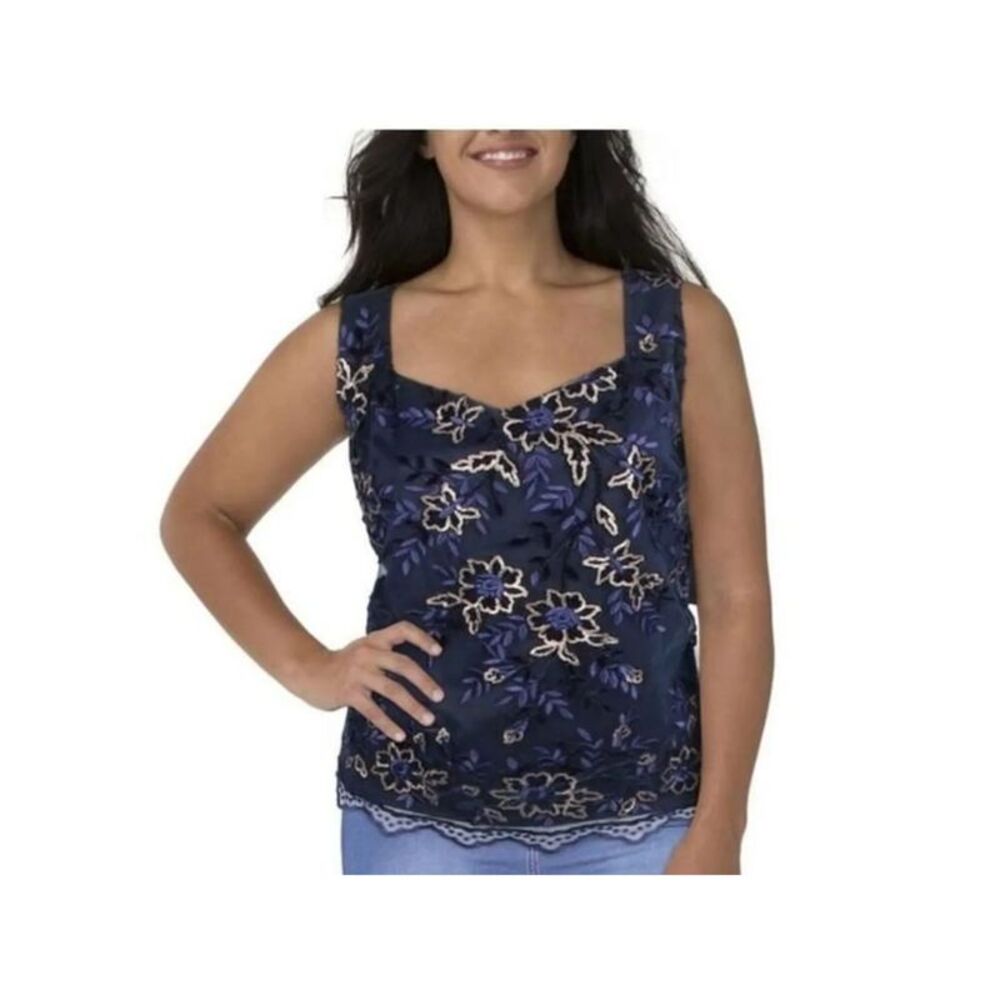 R&M RICHARDS WOMAN Womens Navy Lined Sleeveless Tank Top Plus 16W